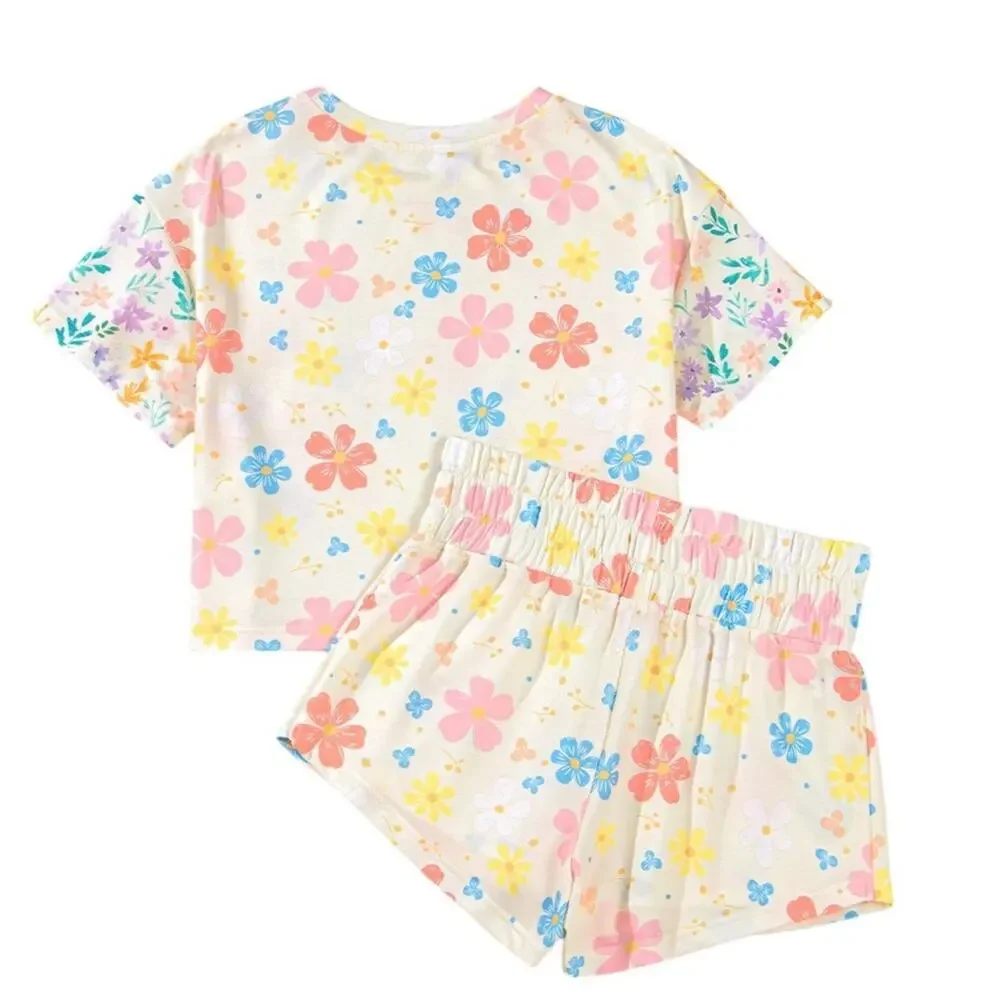 Floral Print Crop Top Wide Leg Short Set New Sizes S M L XL